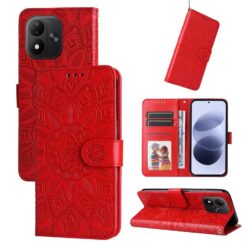 Lacné Kryty | Peňaženkové puzdro Embossing Pattern Slnečnica červené – Xiaomi Redmi Note 17 / Redmi Note 17 5G | Lacné Kryty