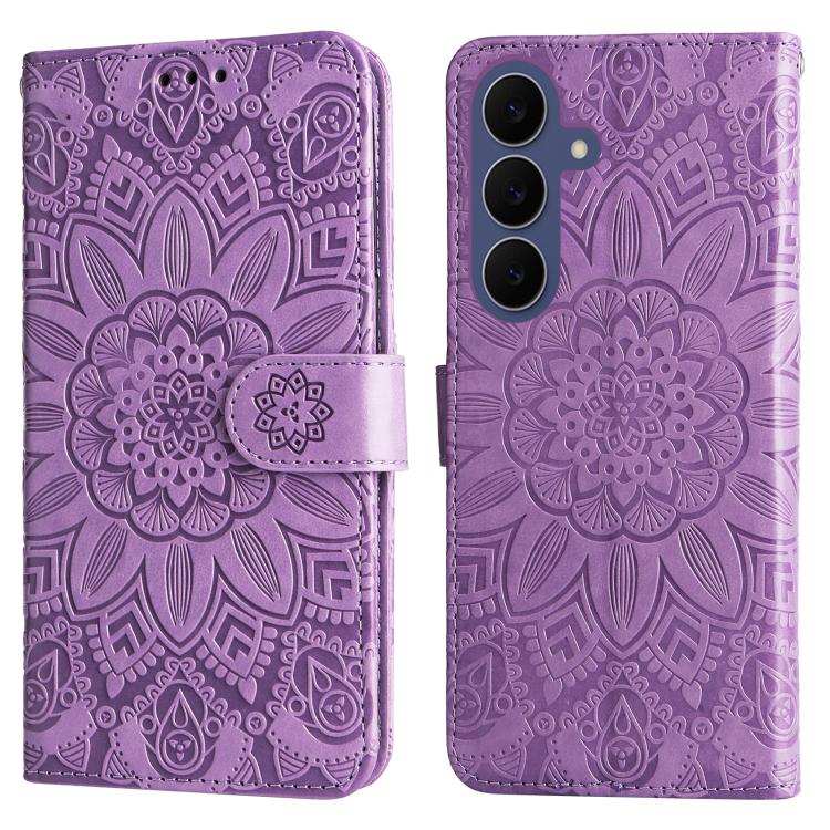 Peňaženkové puzdro Embossing Pattern Slnečnica fialové – Samsung Galaxy S26 FE | Lacné Kryty Lacné Kryty | Peňaženkové puzdro Embossing Pattern Slnečnica fialové – Samsung Galaxy S26 FE | Lacné Kryty