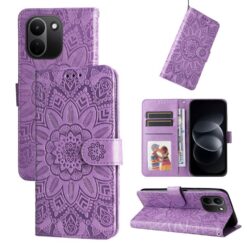 Lacné Kryty | Peňaženkové puzdro Embossing Pattern Slnečnica fialové – Xiaomi Redmi Note 17 Pro Max | Lacné Kryty