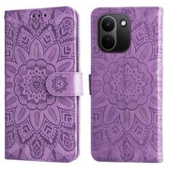 Lacné Kryty | Peňaženkové puzdro Embossing Pattern Slnečnica fialové – Xiaomi Redmi Note 17 Pro Max | Lacné Kryty