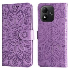 Lacné Kryty | Peňaženkové puzdro Embossing Pattern Slnečnica fialové – Xiaomi Redmi Note 17 / Redmi Note 17 5G | Lacné Kryty