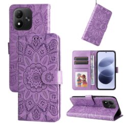 Lacné Kryty | Peňaženkové puzdro Embossing Pattern Slnečnica fialové – Xiaomi Redmi Note 17 / Redmi Note 17 5G | Lacné Kryty