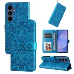 Lacné Kryty | Peňaženkové puzdro Embossing Pattern Slnečnica modré – Samsung Galaxy S26 FE | Lacné Kryty
