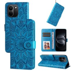 Lacné Kryty | Peňaženkové puzdro Embossing Pattern Slnečnica modré – Xiaomi Redmi Note 17 Pro Max | Lacné Kryty