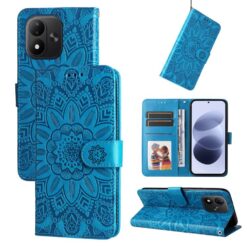 Lacné Kryty | Peňaženkové puzdro Embossing Pattern Slnečnica modré – Xiaomi Redmi Note 17 / Redmi Note 17 5G | Lacné Kryty