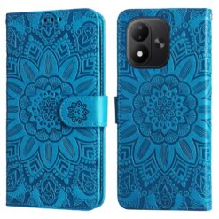 Lacné Kryty | Peňaženkové puzdro Embossing Pattern Slnečnica modré – Xiaomi Redmi Note 17 / Redmi Note 17 5G | Lacné Kryty