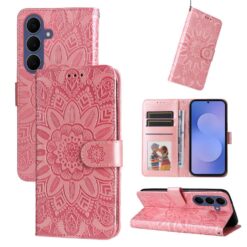 Peňaženkové puzdro Embossing Pattern Slnečnica ružové – Samsung Galaxy S26 FE | Lacné Kryty Lacné Kryty | Peňaženkové puzdro Embossing Pattern Slnečnica ružové – Samsung Galaxy S26 FE | Lacné Kryty