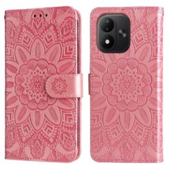 Lacné Kryty | Peňaženkové puzdro Embossing Pattern Slnečnica ružové – Xiaomi Redmi Note 17 / Redmi Note 17 5G | Lacné Kryty