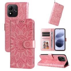Lacné Kryty | Peňaženkové puzdro Embossing Pattern Slnečnica ružové – Xiaomi Redmi Note 17 / Redmi Note 17 5G | Lacné Kryty