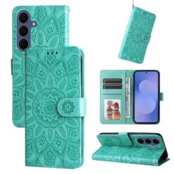 Lacné Kryty | Peňaženkové puzdro Embossing Pattern Slnečnica zelené – Samsung Galaxy S26 FE | Lacné Kryty