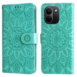 Lacné Kryty | Peňaženkové puzdro Embossing Pattern Slnečnica zelené – Xiaomi Redmi Note 17 Pro Max | Lacné Kryty