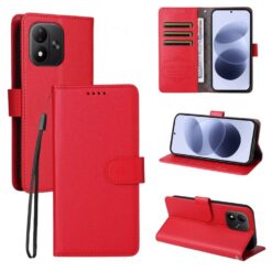 Lacné Kryty | Peňaženkové puzdro Litchi červené – Xiaomi Redmi Note 17 / Redmi Note 17 5G | Lacné Kryty