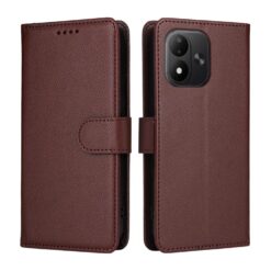 Peňaženkové puzdro Litchi hnedé – Xiaomi Redmi Note 17 / Redmi Note 17 5G